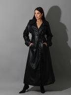 Novie Faux Leather & Suede Trench Coat - Black
