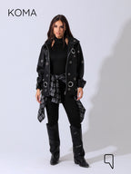 Cailyn Leather eyelet Jacket - Black