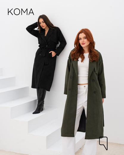 Lydia Double Breasted Trench Coat - Black