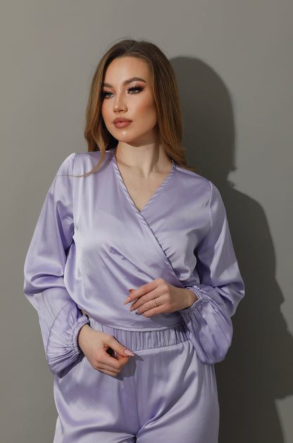 Wrapped Tie Blouse - Lavender Purple