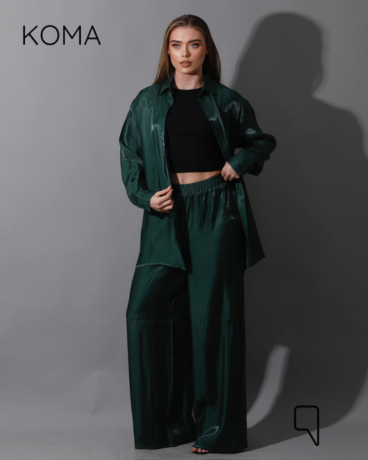 Shemer Long Shirt & Wide Leg Trousers Set - Olive