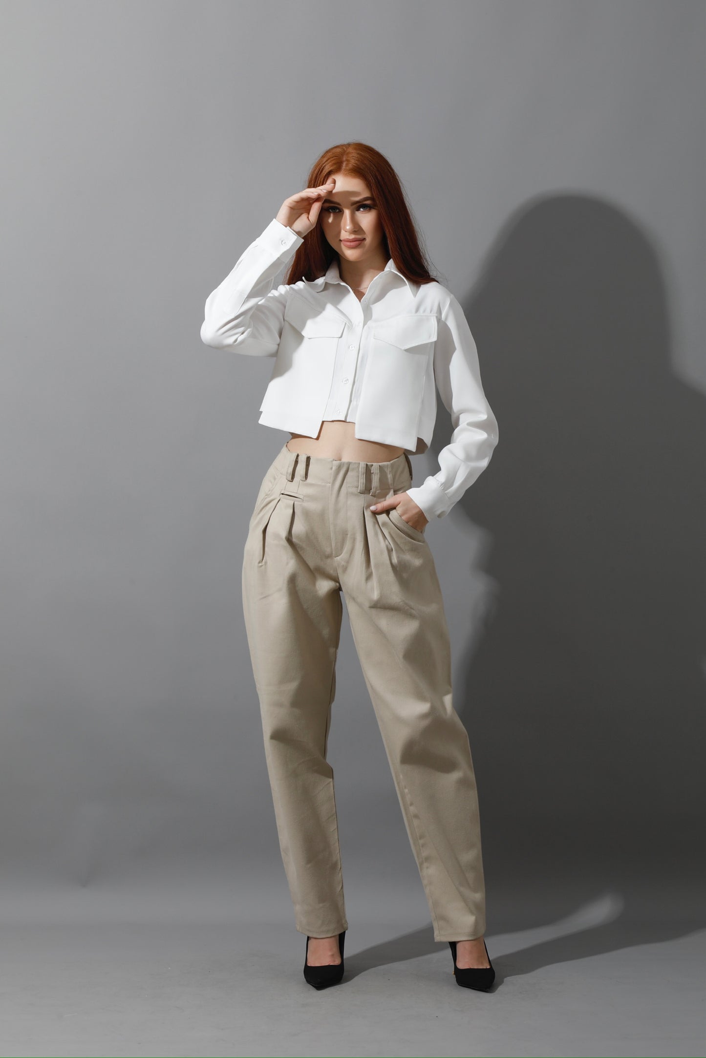 Pockets Cropped Shirt - White