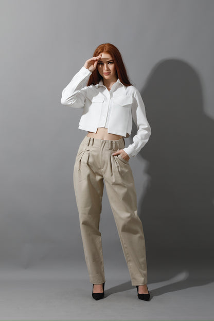 Pockets Cropped Shirt - White