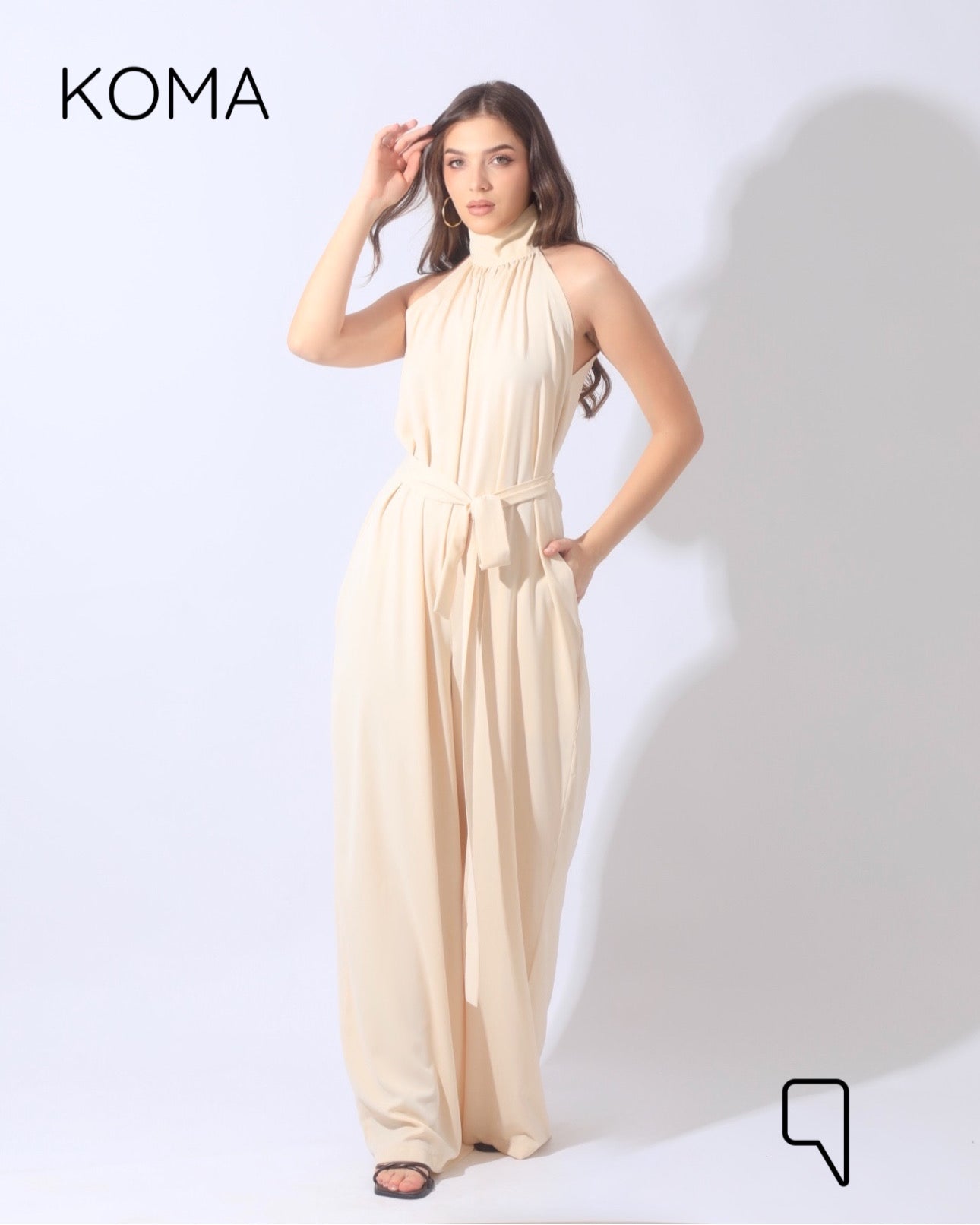 Georgie Sleeveless Wide Leg Jumpsuit - Beige