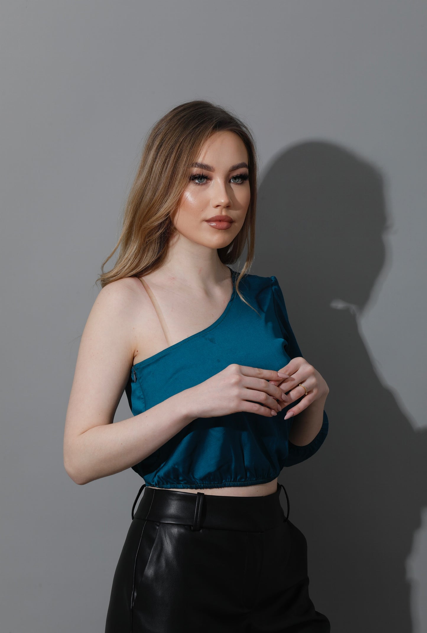 One Shoulder Blouse - Dark Green