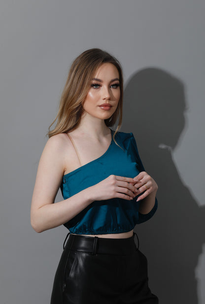 One Shoulder Blouse - Dark Green