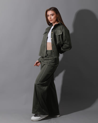 Co-Ord Gabardine Cutout Shirt - Olive
