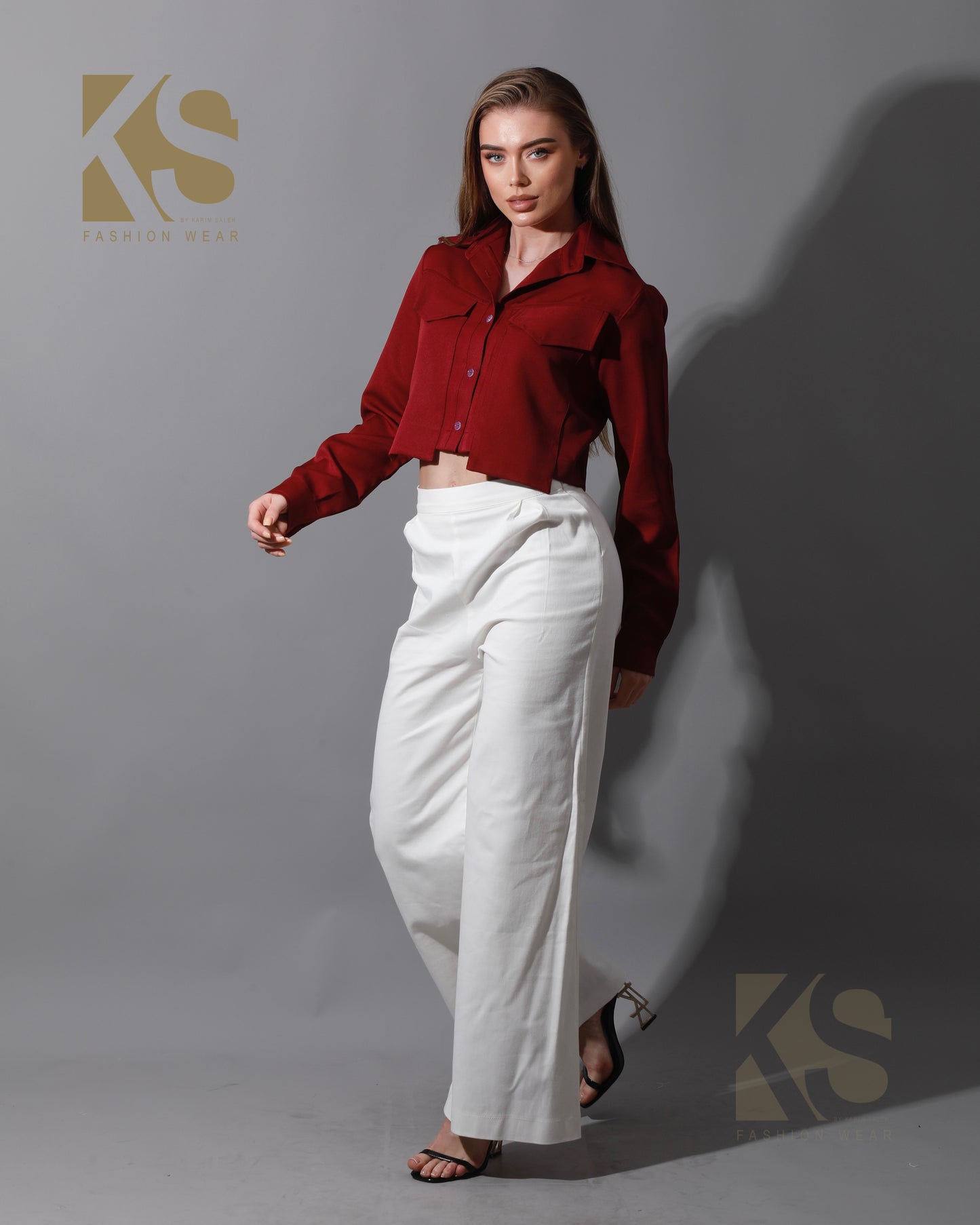 Pockets Cropped Shirt - Maroon