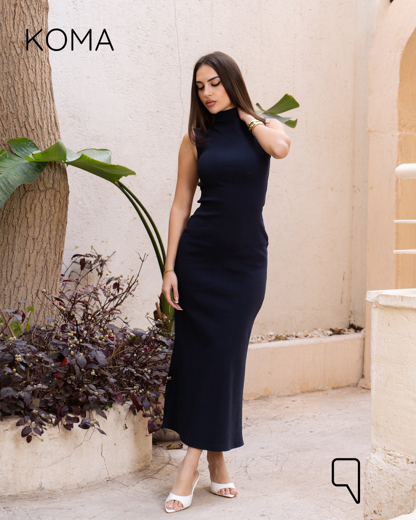 Naomi Halter Neck Midi Sleeveless Dress - Navy