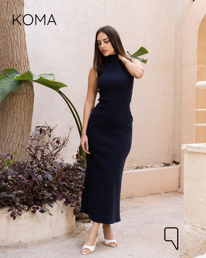 Naomi Halter Neck Midi Sleeveless Dress - Navy