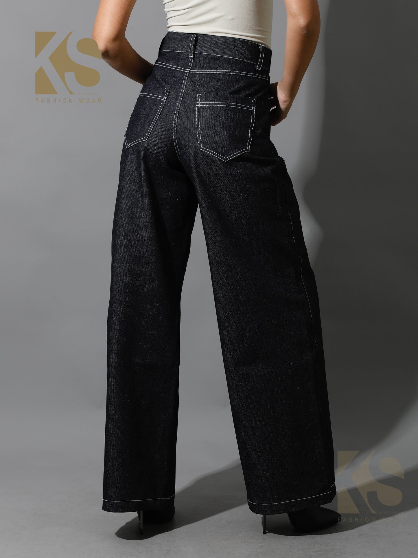 Co-Ord Jeans Cutout Shirt & Cutout Pants - Navy Blue