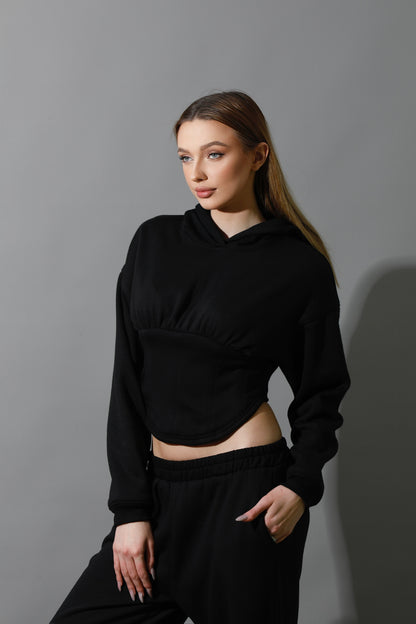 Corset Hoodie Set - Black