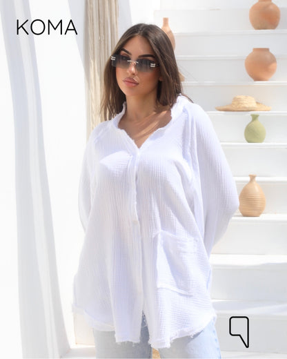 Greta Crincle Shirt - White