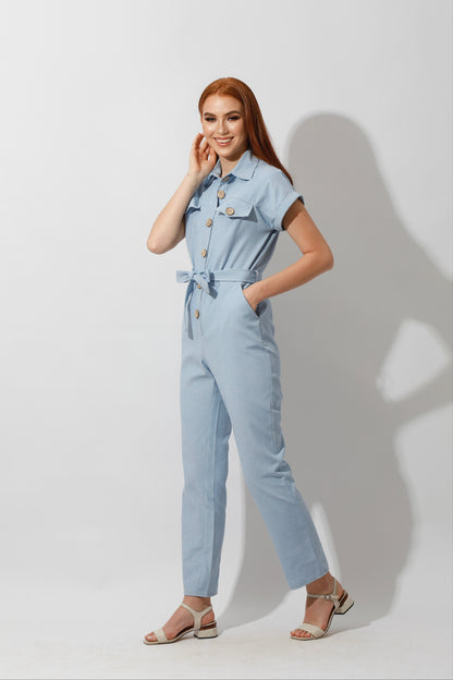 Buttons Jeans Jumpsuit - Light Blue