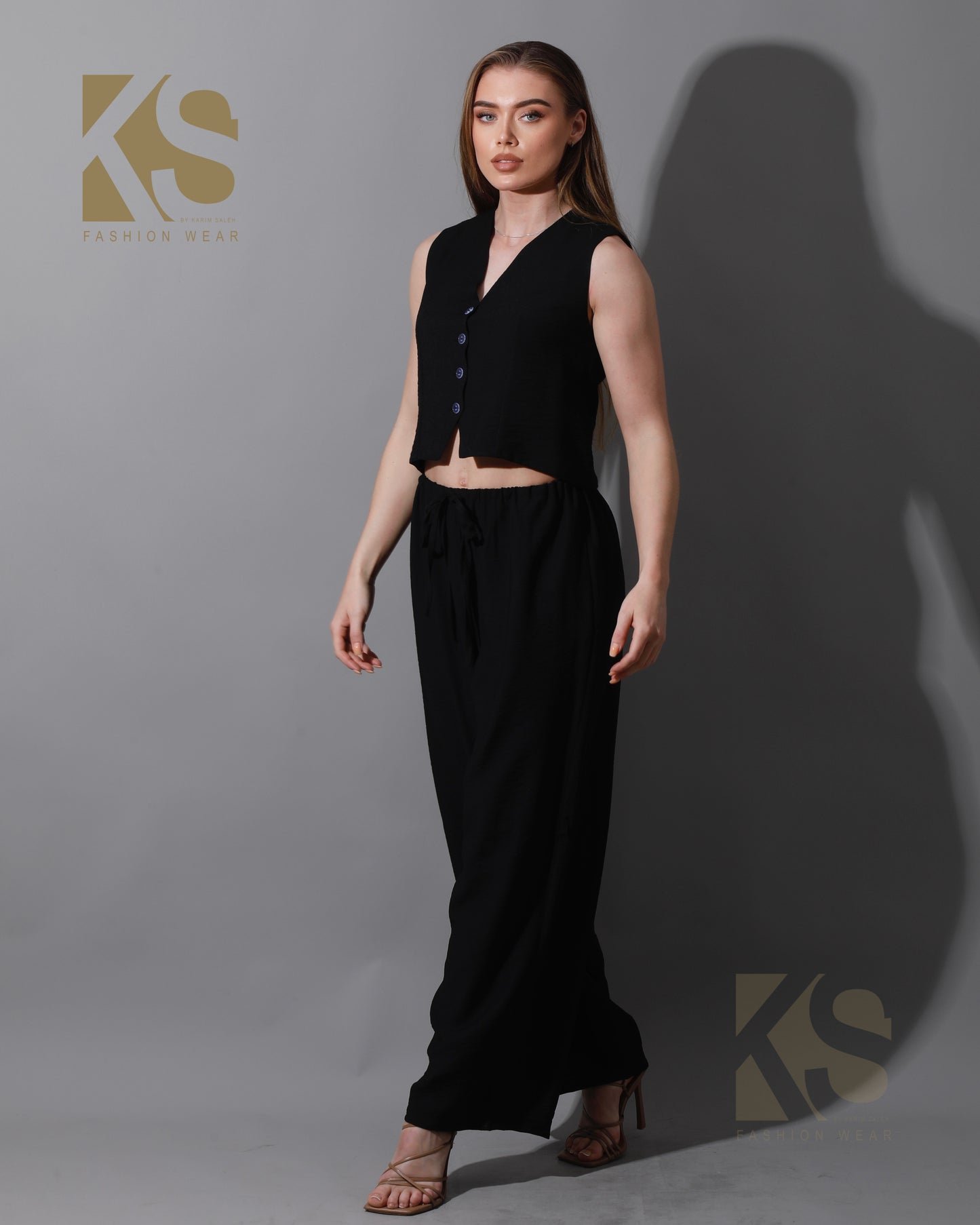 Cropped Vest Set - Black
