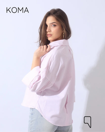 Sloane Striped Shirt With Wide Sleeves - Pink