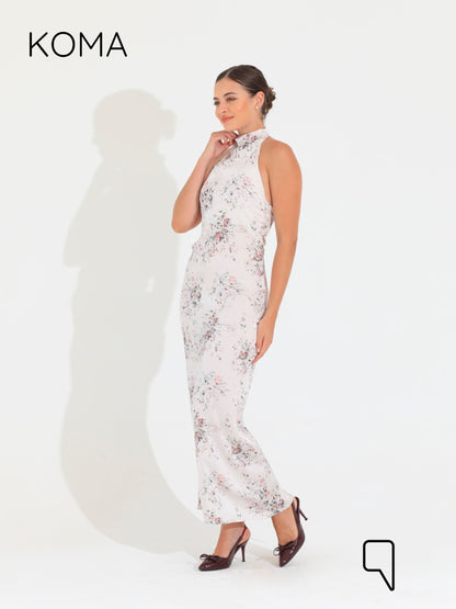 Dahlia Floral Backless Dress - Multicolored White