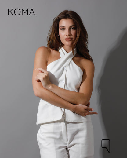 Hallie Halter Neck Vest - White