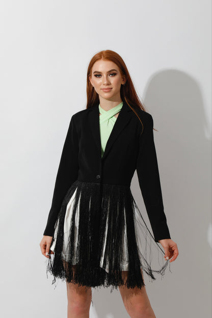 Fringed Blazer - Black