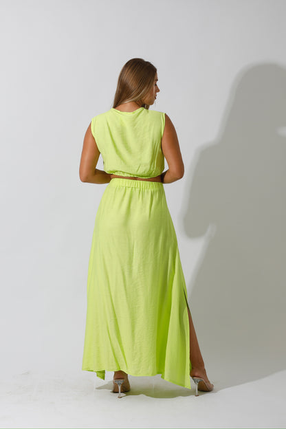 Co-Ord Maxi Side Slite Skirt - Lime Green