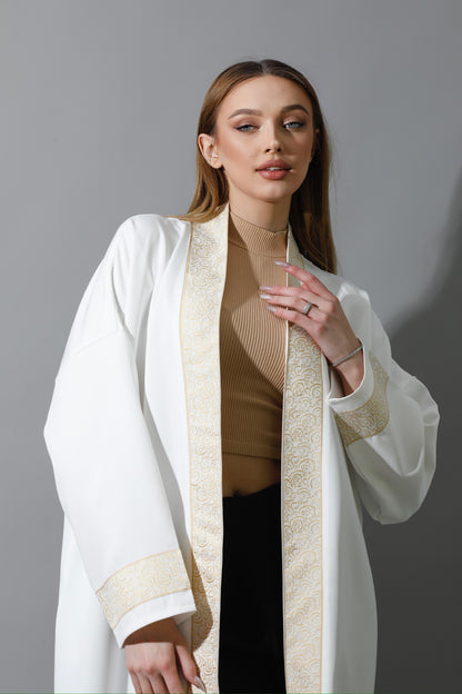Arabic Long Kaftan - White & Gold