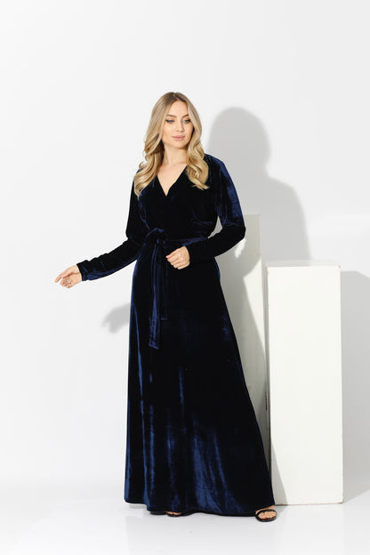 Velvet Wrap Maxi Dress - Navy