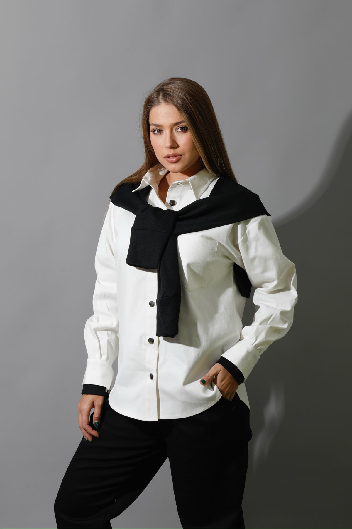 Double Sleeved Shirt - White & Black