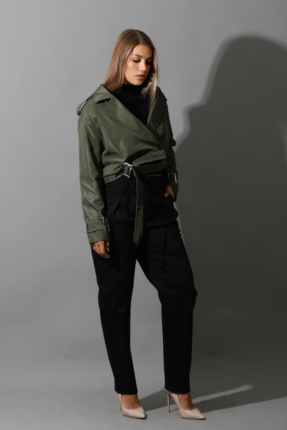 Double Breasted Trench Jacket - Olive