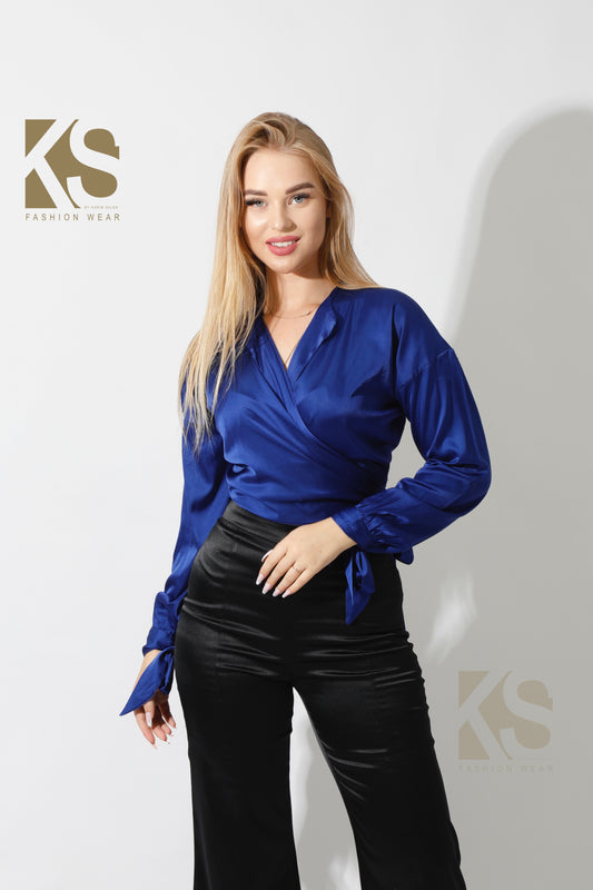 Wrap Tie Blouse - Electric Blue