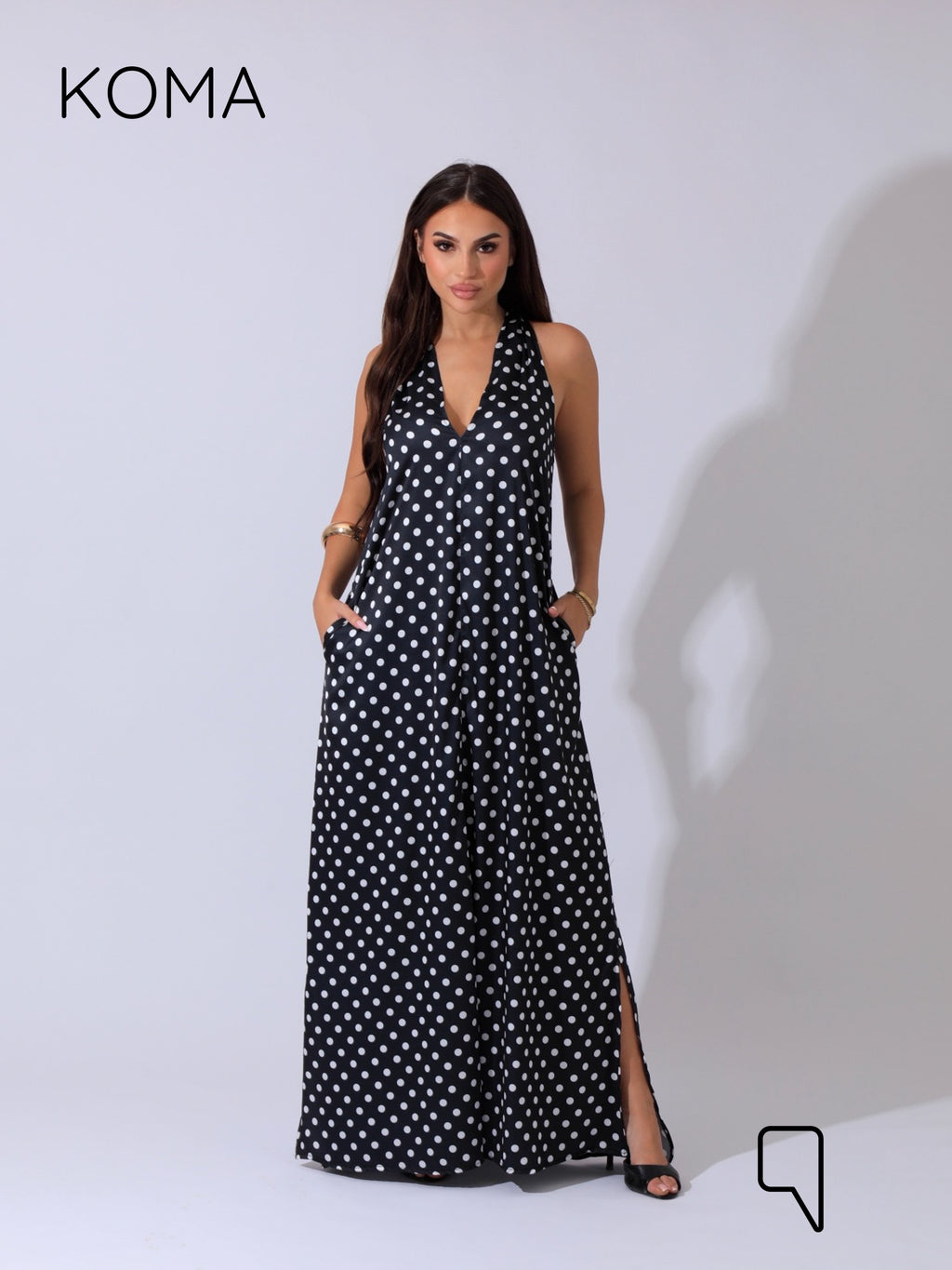 Paulina V Neck Maxi Dress - Black Polkadots