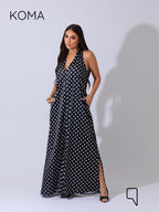 Paulina V Neck Maxi Dress - Black Polkadots