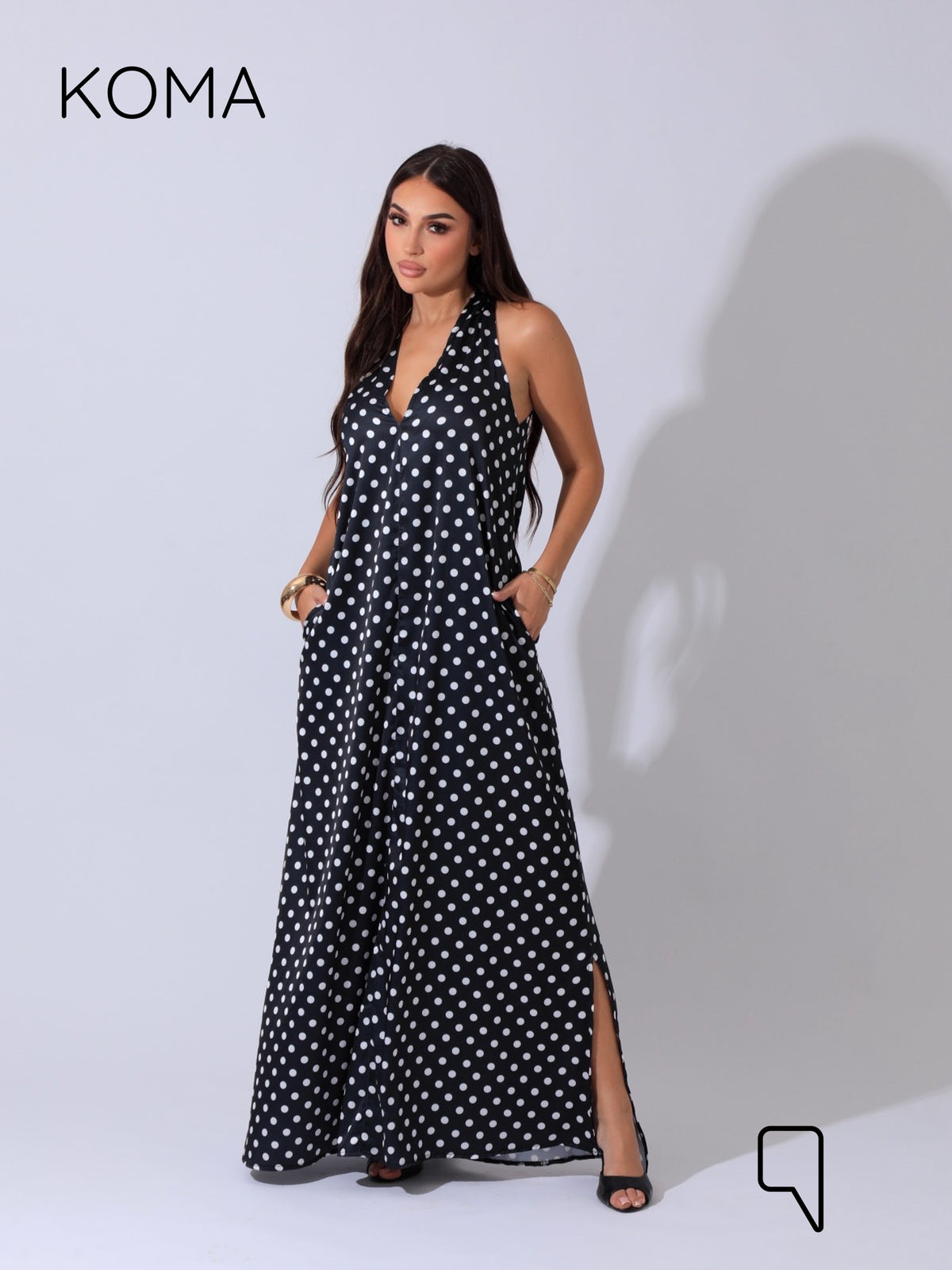 Paulina V Neck Maxi Dress - Black Polkadots