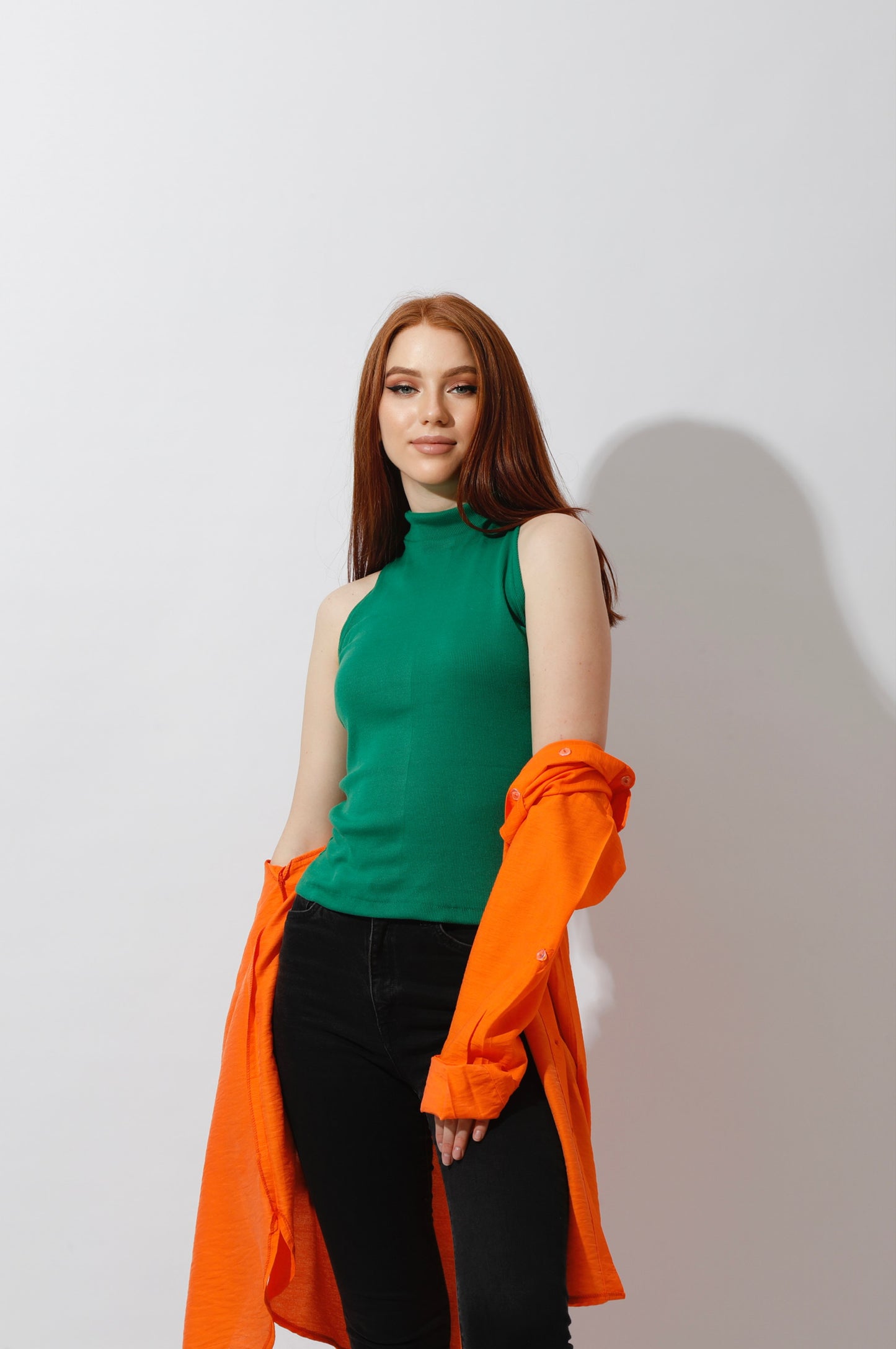 Slinky Half Neck Top - Green