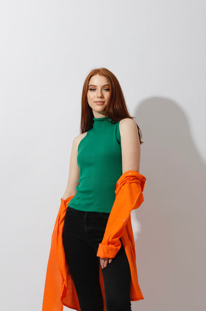 Slinky Half Neck Top - Green
