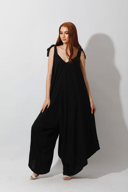 Tied Up Lose Jumpsuit - Black