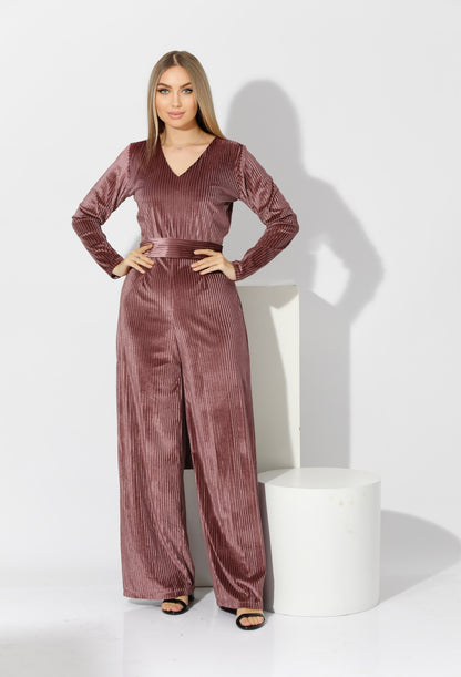 Striped Velvet wide leg Jumpsuit- Simone