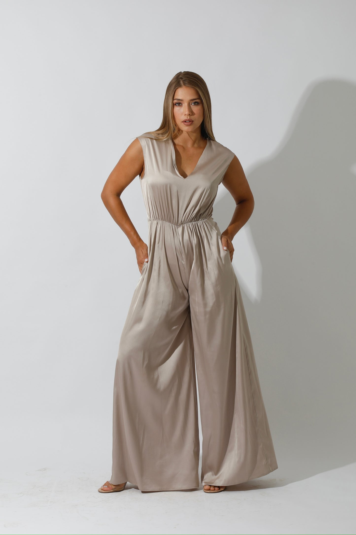 Flared Jumpsuit - Beige