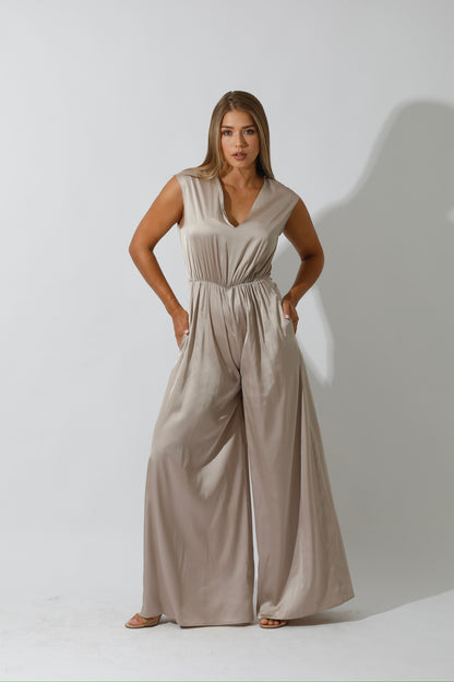 Flared Jumpsuit - Beige