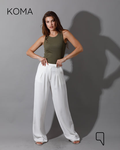 High Waist Straight Leg Trousers - White