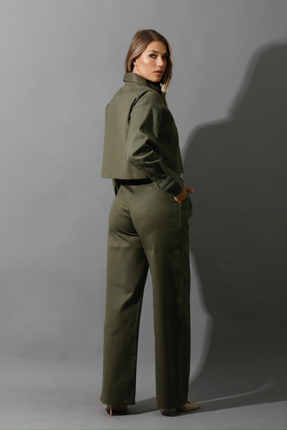 Co-ord Cropped Shirt - Olive
