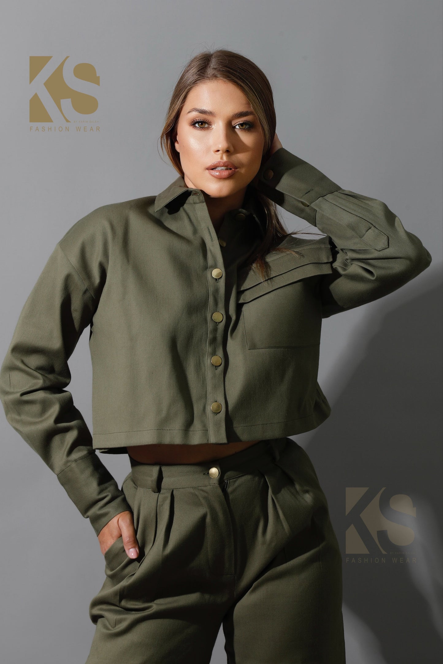 Co-ord Cropped Shirt - Olive