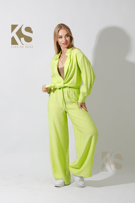 Co-Ord Wide Leg Trousers - Lime Green