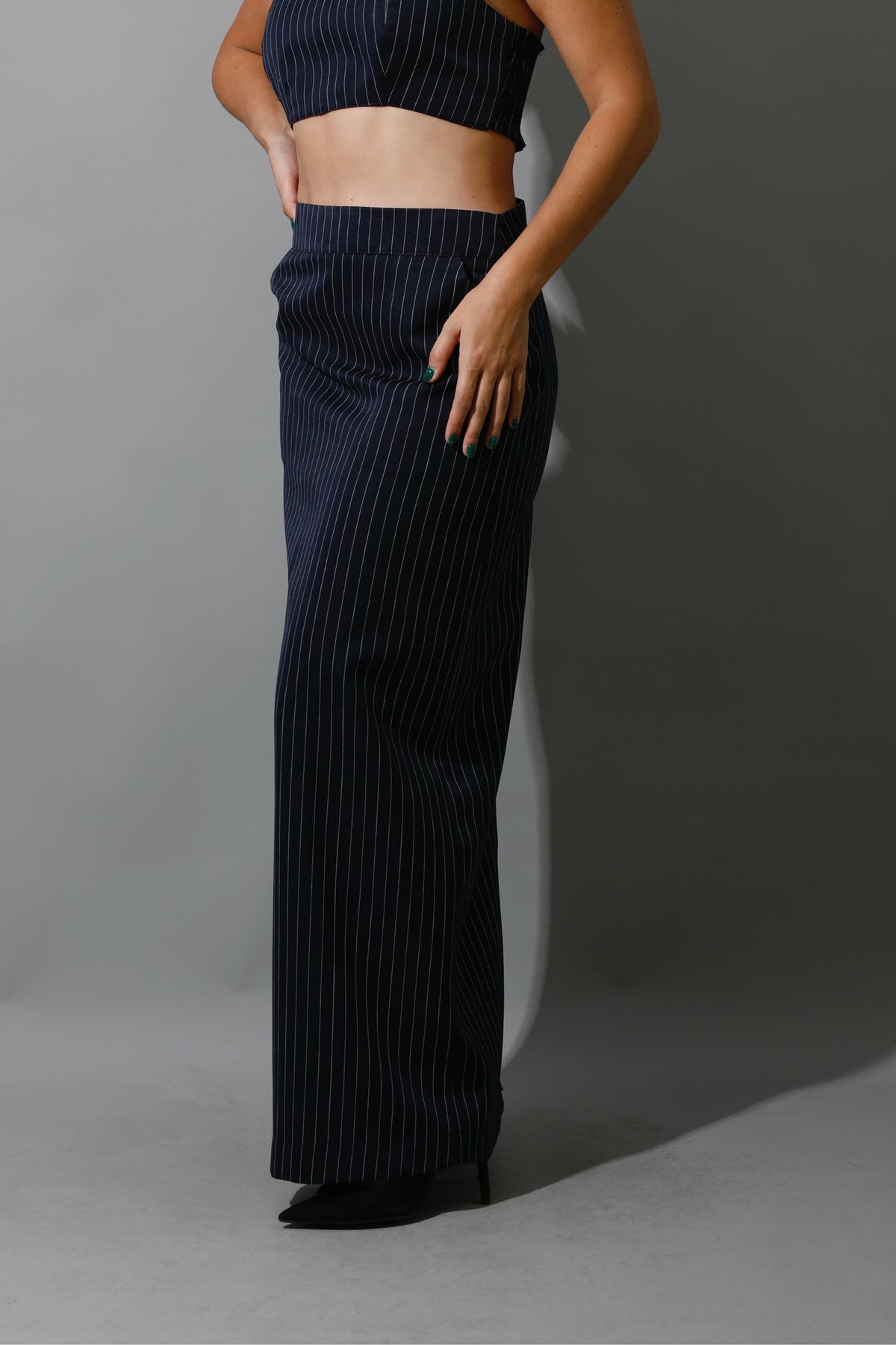 Striped Maxi Skirt Co-Ord - Navy