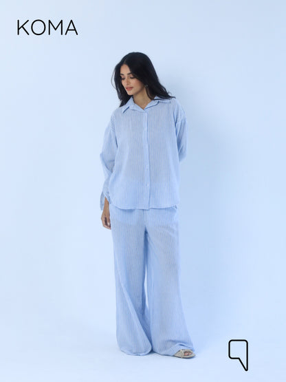 Matilda Long Sleeves Shirt & Wide Leg trousers - Striped Blue