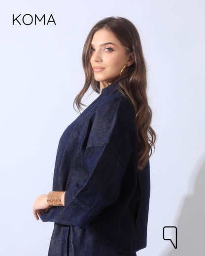 Daisy Denim Half Sleeves Jeans Shirt - Navy