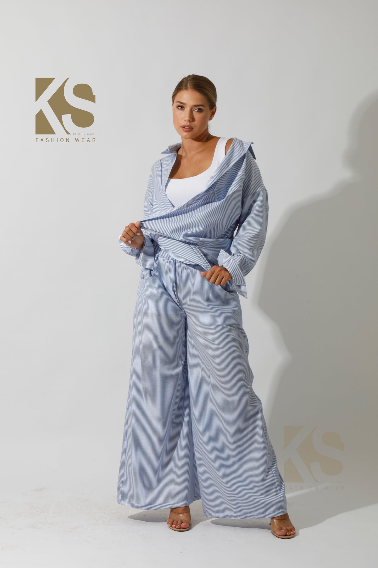 Wide Leg trousers Striped - Striped Blue