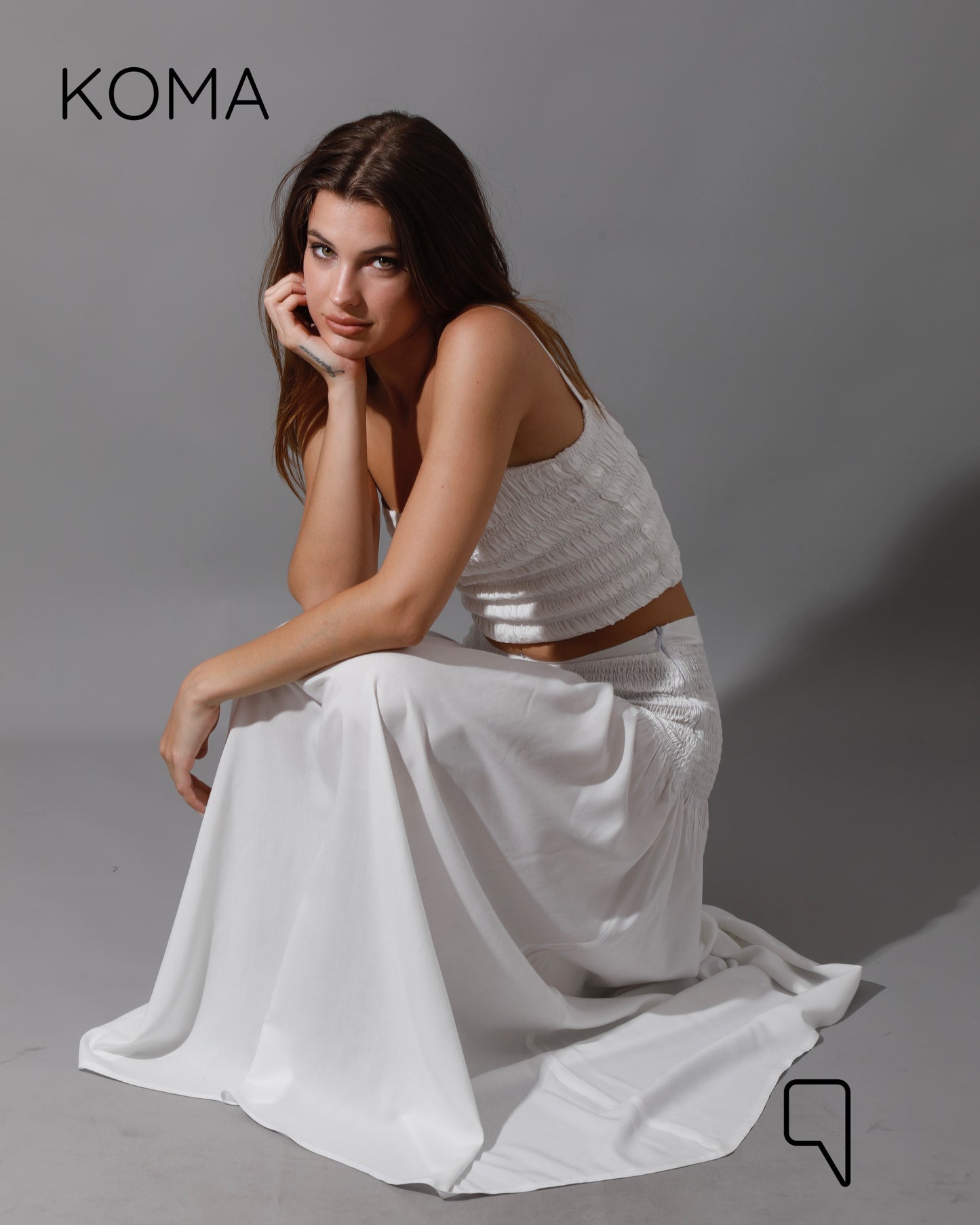 Tabitha Elastic Top & Skirt Co-Ord - White