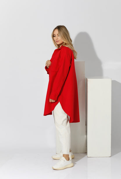 Woolen Oversized Shirt - Red