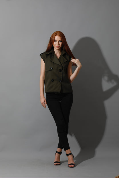 Double Breasted Vest - Olive