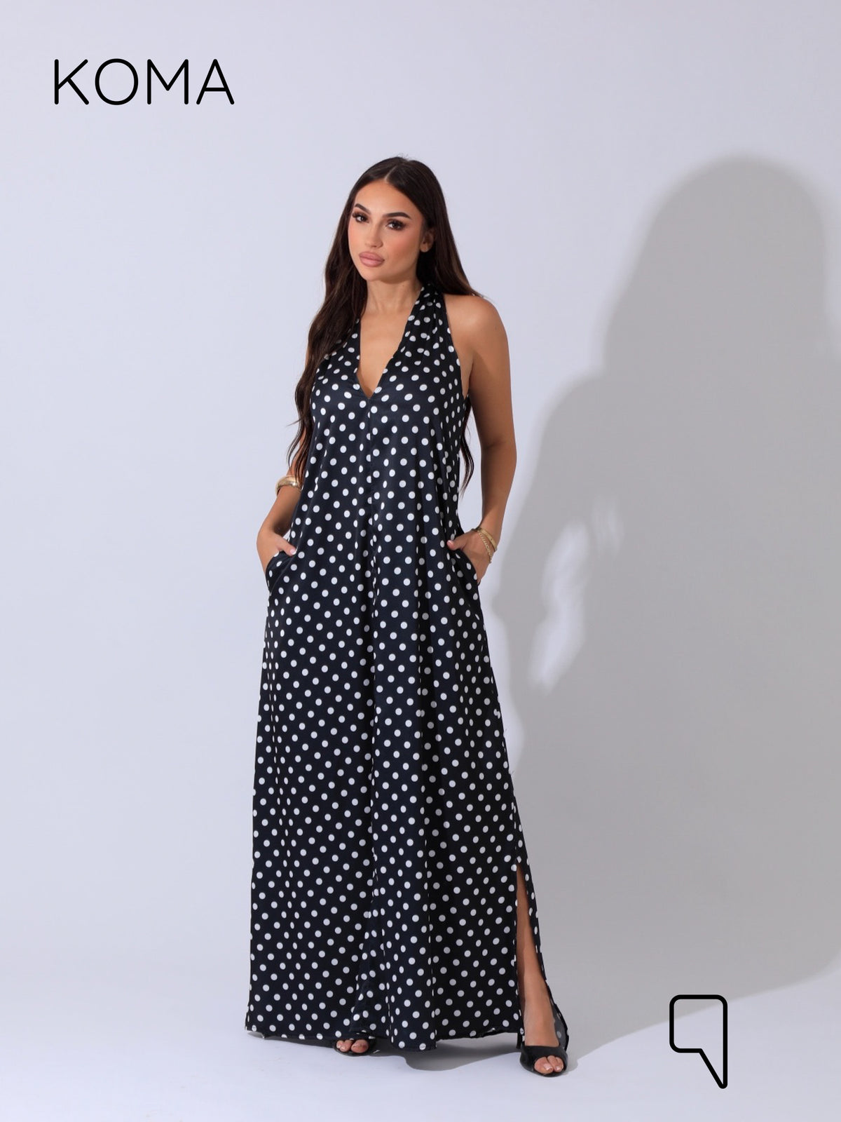 Paulina V Neck Maxi Dress - Black Polkadots